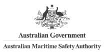 The logo showcases the Australian Maritime Safety Authority emblem, with a kangaroo and emu flanking a shield beneath "Australian Government" and above "Australian Maritime Safety Authority," symbolizing its commitment to safety, akin to their work health and safety courses.